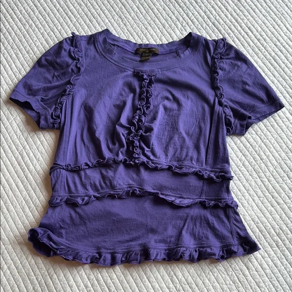 Authentic Louis Vuitton Purple Ruffled Short Sleeve Top - Picture 1 of 3